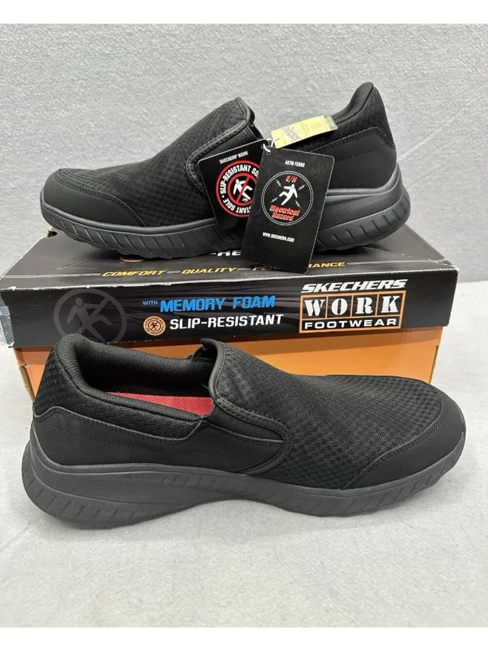 Skechers Mens 12 Shoes Urgran Slip Resistant Work Relaxed Fit Squad SR 200273BL